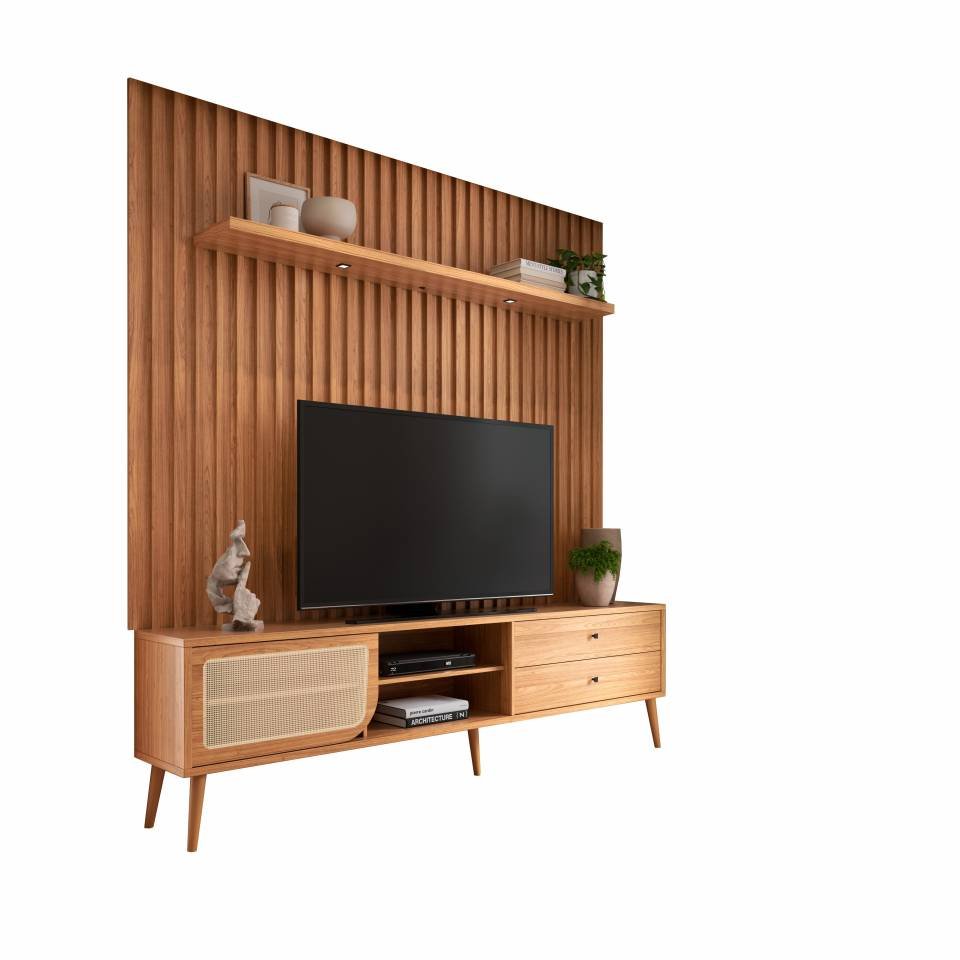 Painel + Rack até 75" TB346F Freijó - DALLA COSTA - Imagem 4