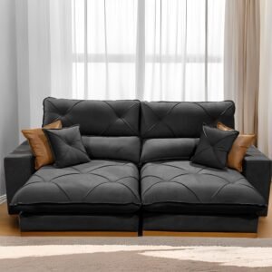 Sofá Retrátil e Reclinável Aquiles/Gran Bello 2,50 m Veludo Preto 111 - ZARAT ESTOFADOS