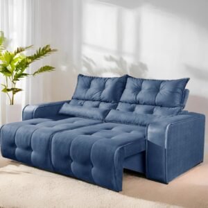 Sofá Retrátil e Reclinável Premier/Minas 2,00 m Veludo Azul 510 – DECORAR ESTOFADOS