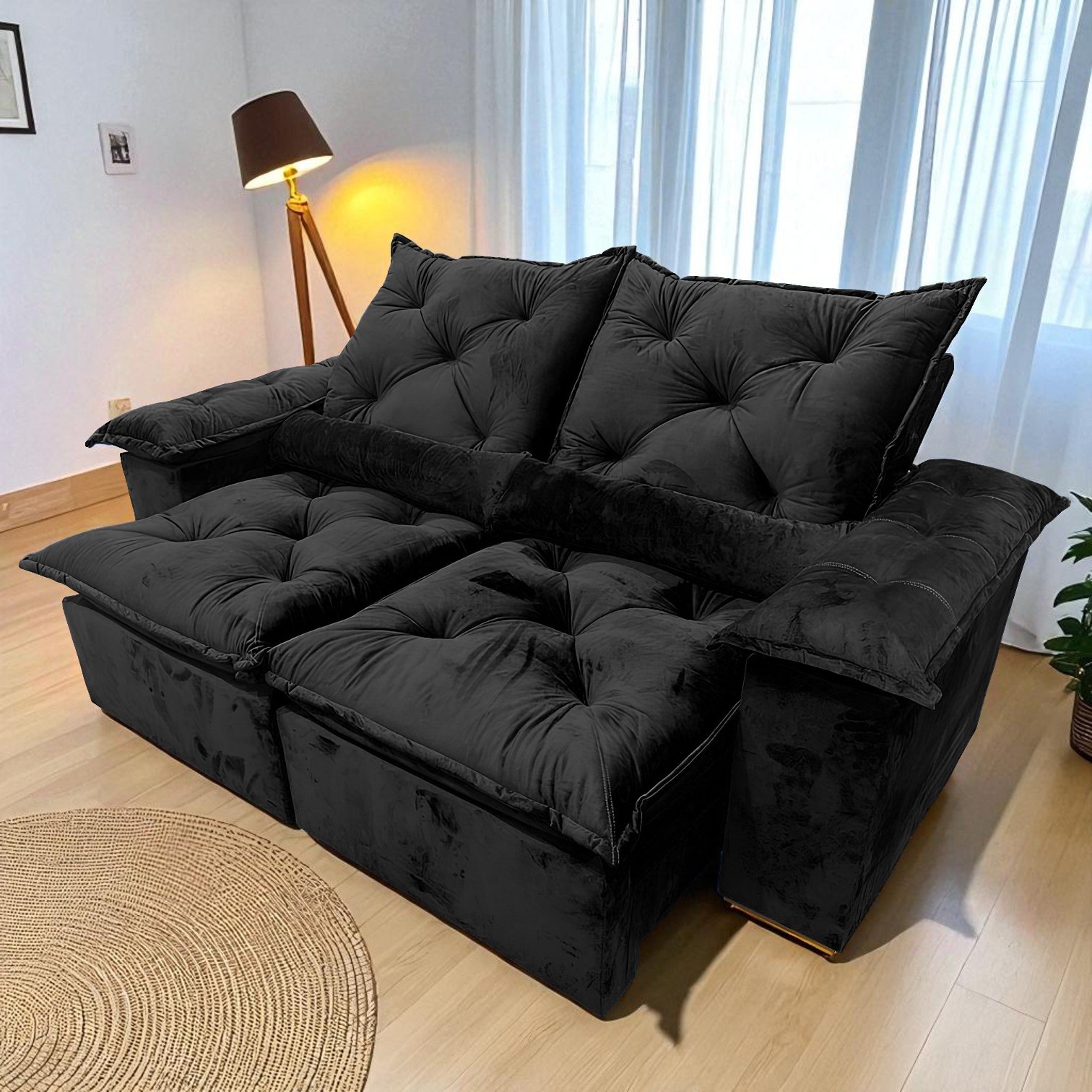 Sofá Retrátil e Reclinável Grécia 2,00 m Preto - QUINE ESTOFADOS