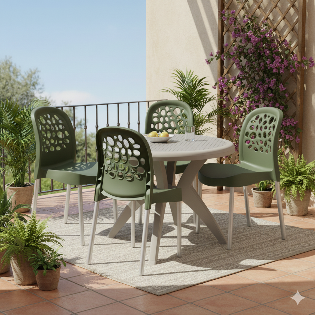 Mesa Deluxe 90 Nude com 4 Cadeiras Deluxe Verde – FORTE PLÁSTICO