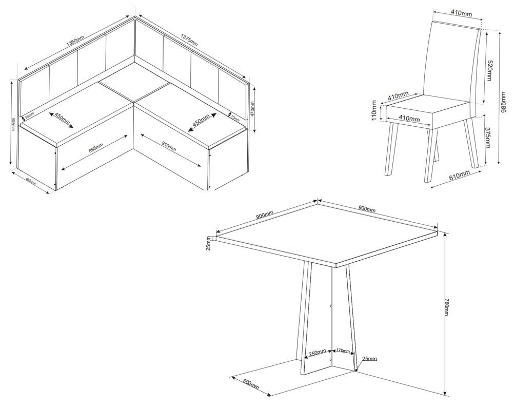 Conjunto Canto Alemão + Mesa Mon/Soberano Mel/Blonde + 2 Cadeiras Milão Mel/Linho Bronze - VIERO MÓVEIS - Imagem 8