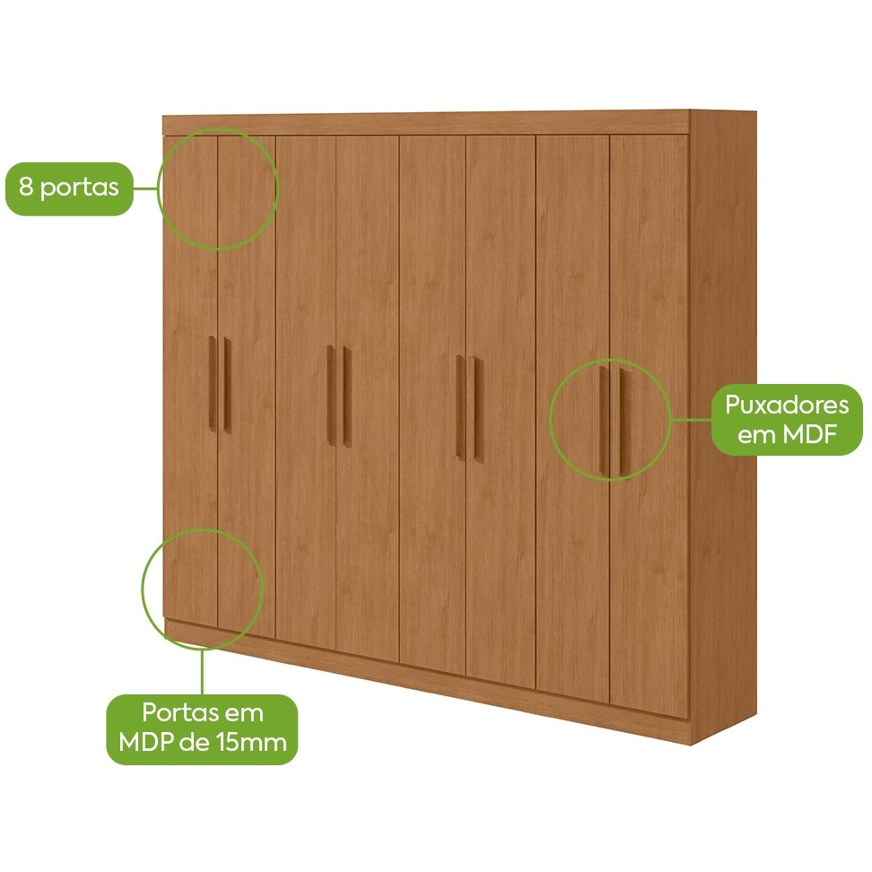 Guarda-Roupa 8 Portas Andara Soft 2,36 m Amêndoa Clean - LOPAS - Imagem 3