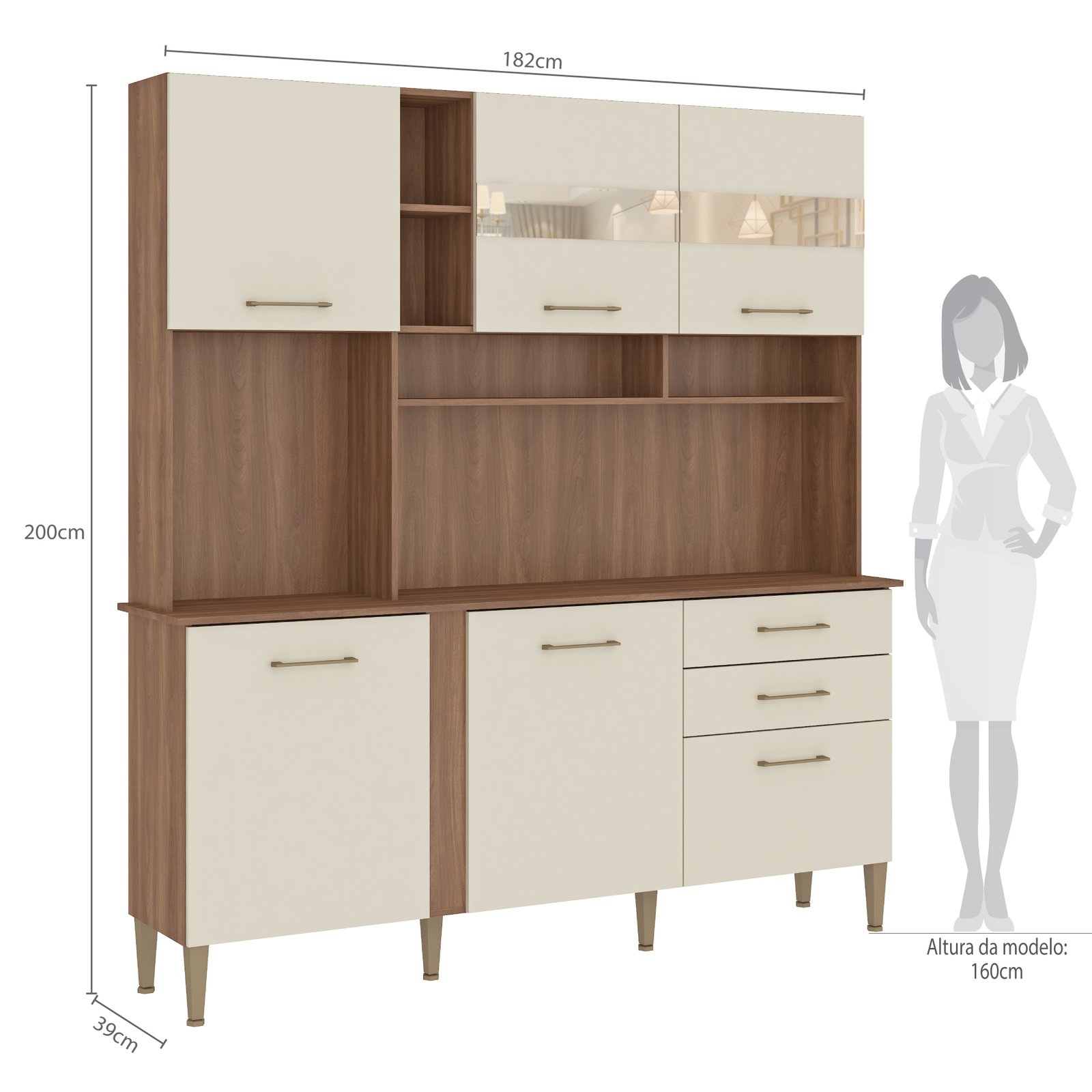 Kit Cozinha Nicole/Helena C304 1,82 m Manchester/Champagne - FELLICCI - Imagem 6