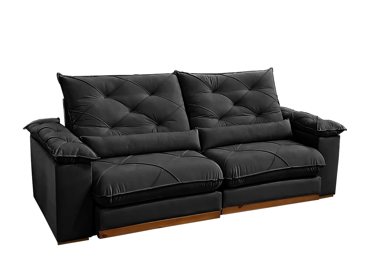Sofá Retrátil e Reclinável Gran Paladium (Pillow) 2,50 m Veludo Preto – IMPÉRIO DECOR - Imagem 2
