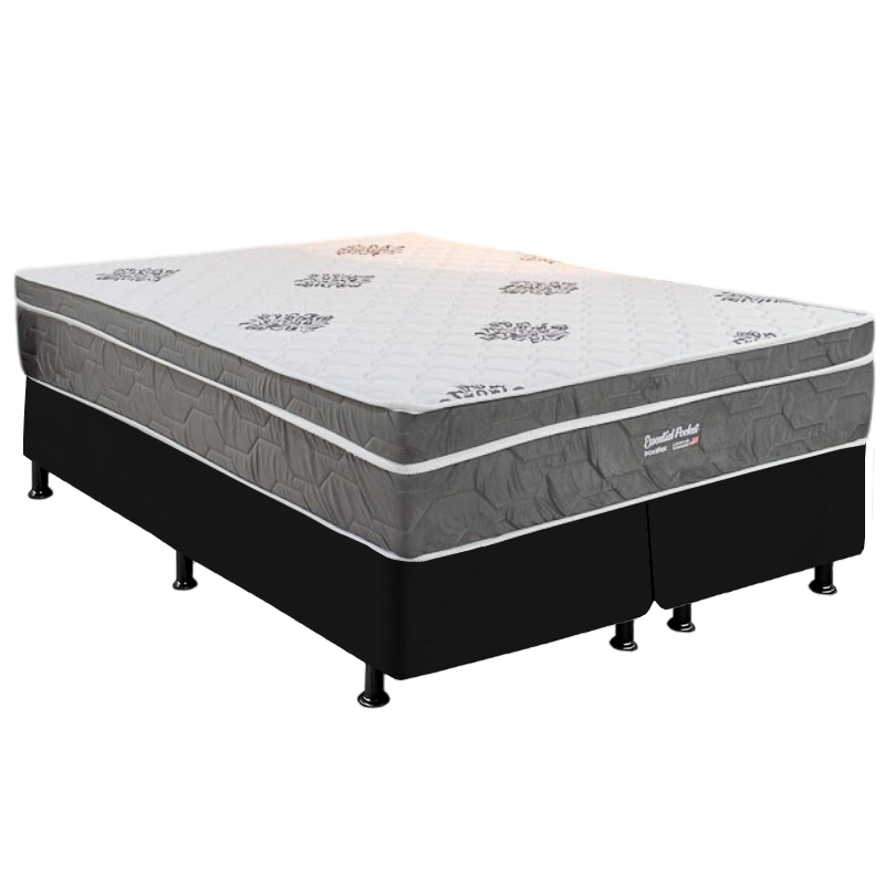 Colchão Queen Essential Pocket D26 + Base Box Simples Corino Preto – INOVAFLEX + BIOSTAR - Imagem 2