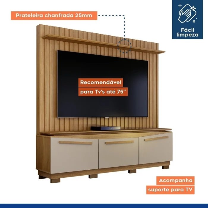 Home Theater até 75" Montreal Cinamono/Off White - VALDEMÓVEIS - Imagem 4