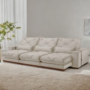 Sofá Retrátil e Reclinável Bahia 3,50 m Veludo Bege 6013 - A&D ESTOFADOS