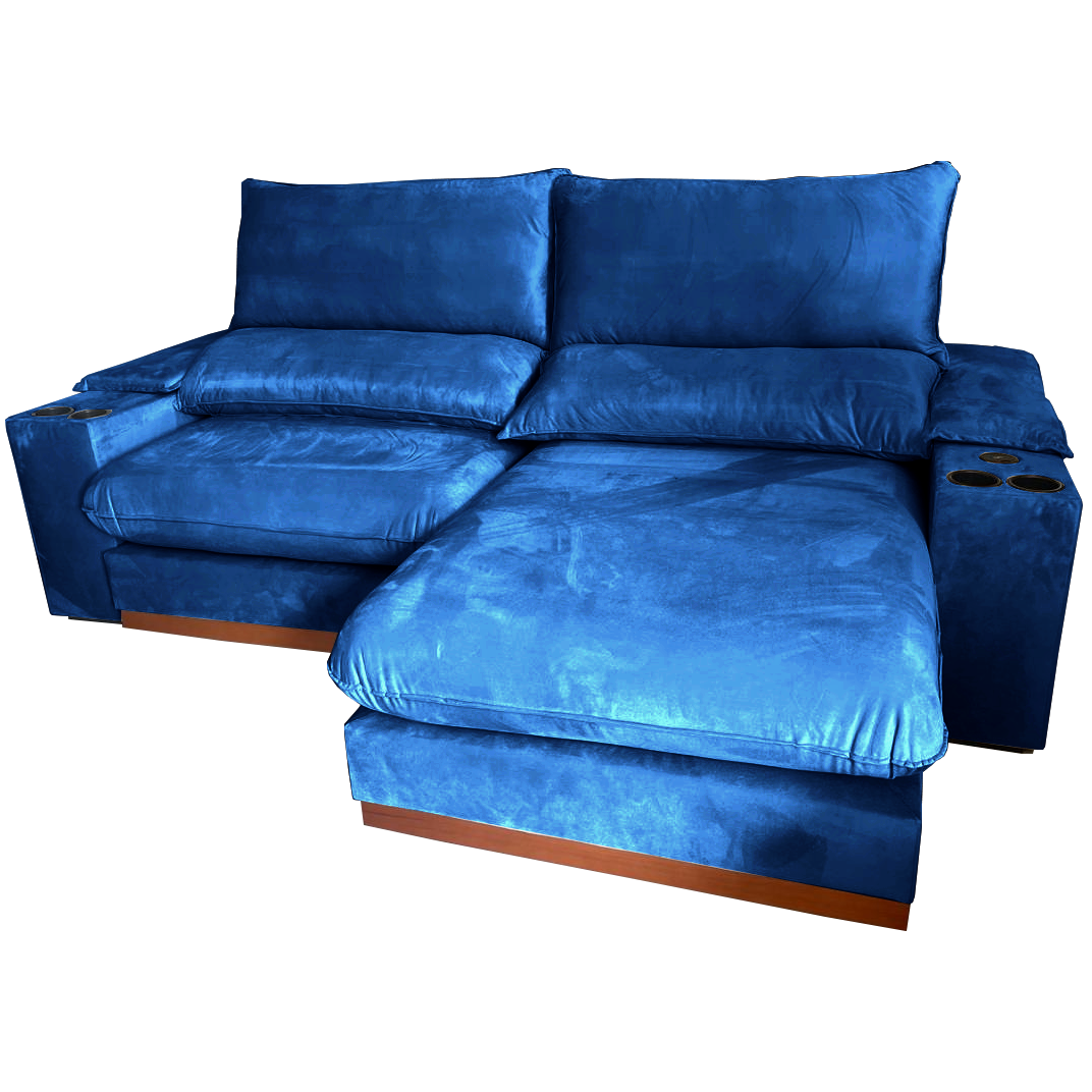 Sofá Retrátil e Reclinável Grazi 2,50 m Veludo Azul 3740 - UNIART ESTOFADOS - Imagem 5