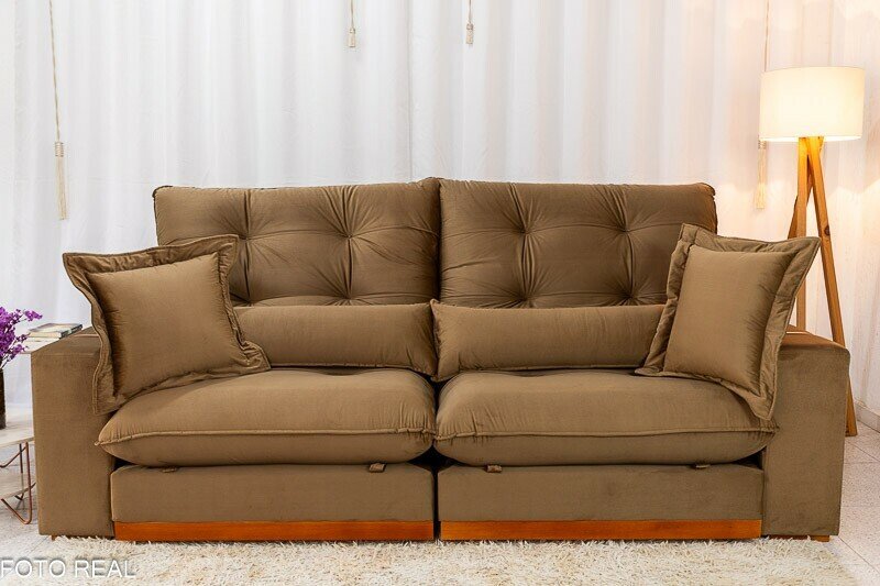 Sofá Retrátil Reclinável Toronto 2.50m Veludo Bege 4056 - Molas Ensacadas - Imagem 5