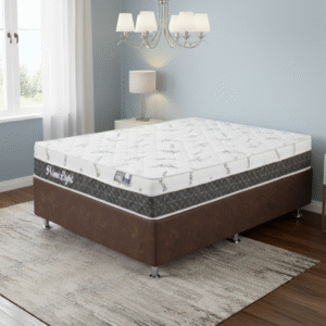 Colchão Casal Prime Light 30 cm D28 + Base Box Simples Corino Marrom – ORTHOPRIME + ALTO NÍVEL CAMAS E COLCHÕES