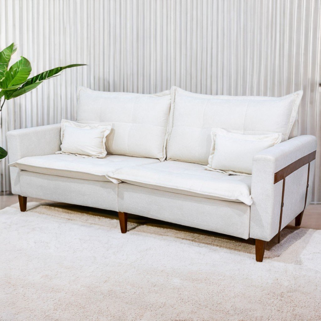 Sofá Living 2,04 m LE 2215 Linho Bouclé Bege A294 - TREVO ESTOFADOS