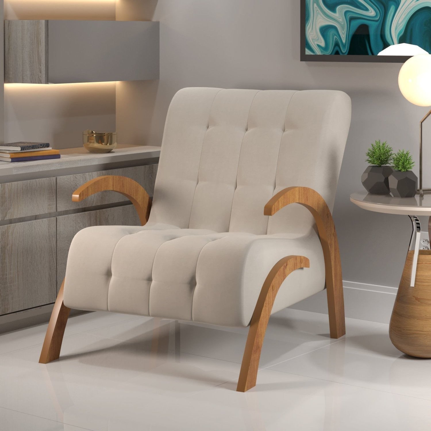 Poltrona Martha/Flower Mel/Veludo Marfim - VIERO MÓVEIS