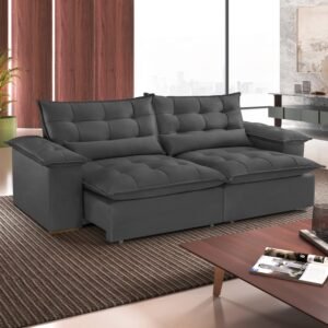 Sofá Retrátil e Reclinável Niger 2,50 m Veludo Cinza B010 - TREVO ESTOFADOS