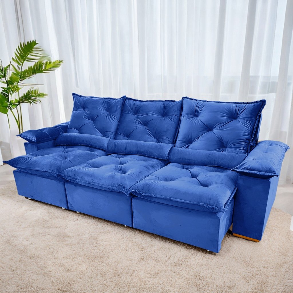 Sofá Retrátil e Reclinável Grécia 2,70 m Azul - QUINE ESTOFADOS