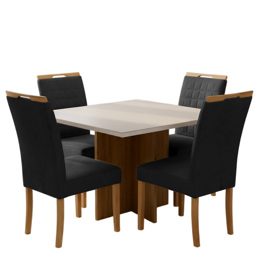 Mesa Salinas/Helô/Los Angeles 90 Cinamomo/Off White com Cadeiras Pandora 01 Veludo Preto 38 – CEL MÓVEIS + CARVALHO DE - Imagem 3