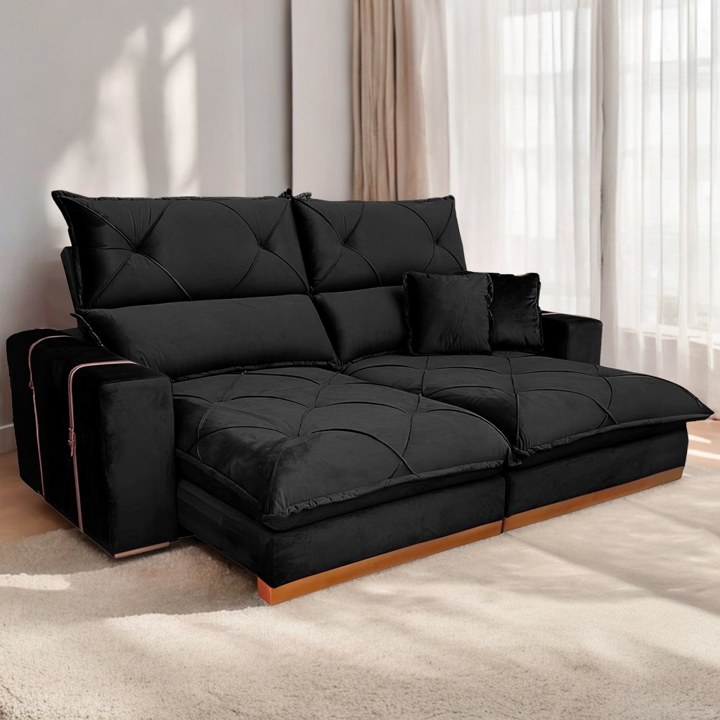 Sofá Retrátil e Reclinável Gran Bello Light 2,00 m Veludo Preto - QUINE ESTOFADOS - Imagem 3