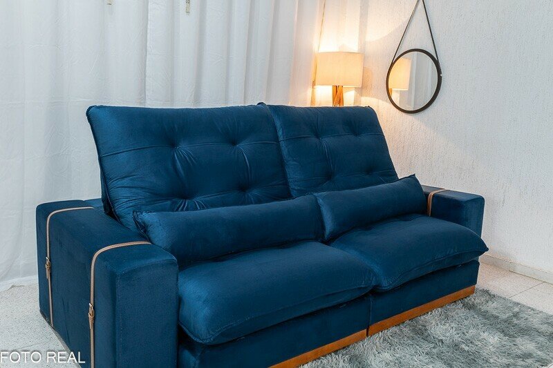Sofá Retrátil Reclinável Toronto 2.50m Veludo Azul 4061 - Molas Ensacadas - Imagem 7