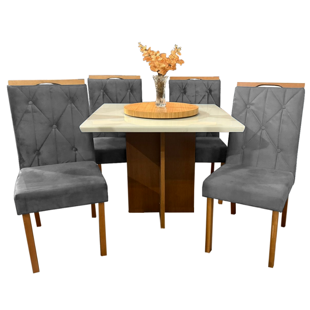 Mesa Salinas/Helô/Los Angeles 90 Cinamomo/Off White com 4 Cadeiras Yasmim Veludo Cinza Grafite – CEL MÓVEIS + KM DECOR - Imagem 3