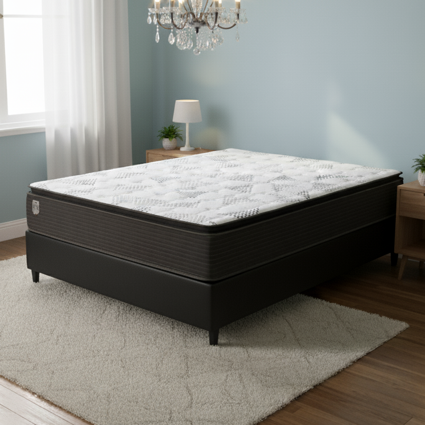 Colchão Casal Ravena D26 + Base Box Simples Corino Preto - UMAFLEX + BIOSTAR