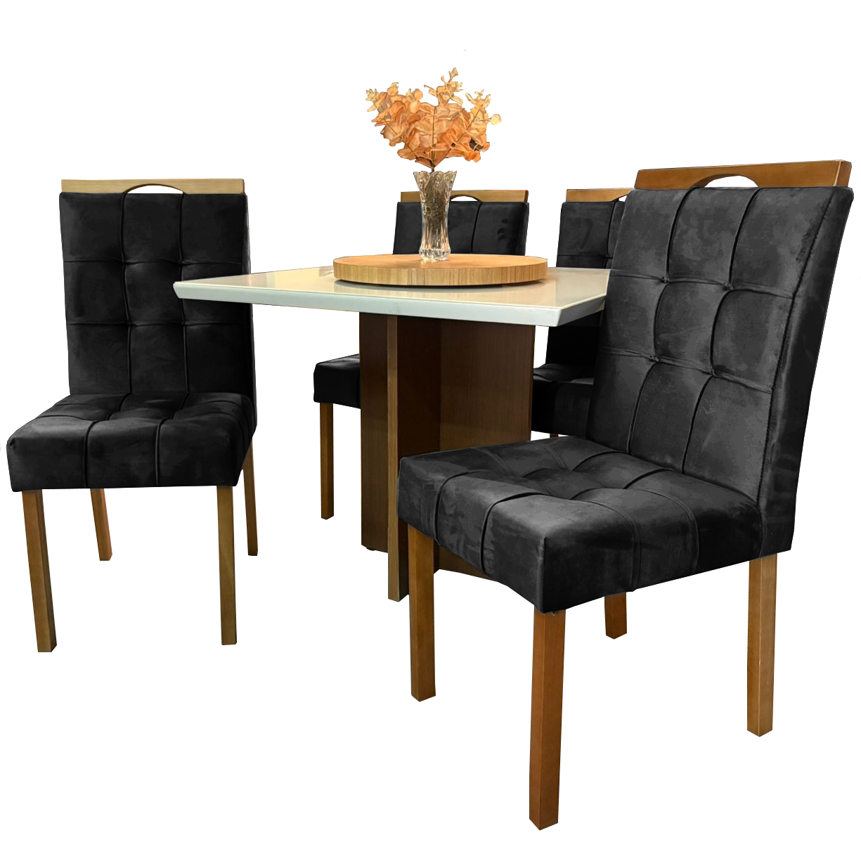 Mesa Salinas/Helô/Los Angeles 120 Cinamomo/Off White com 4 Cadeiras Sophia Veludo Preto – CEL MÓVEIS + WM DECOR - Imagem 4