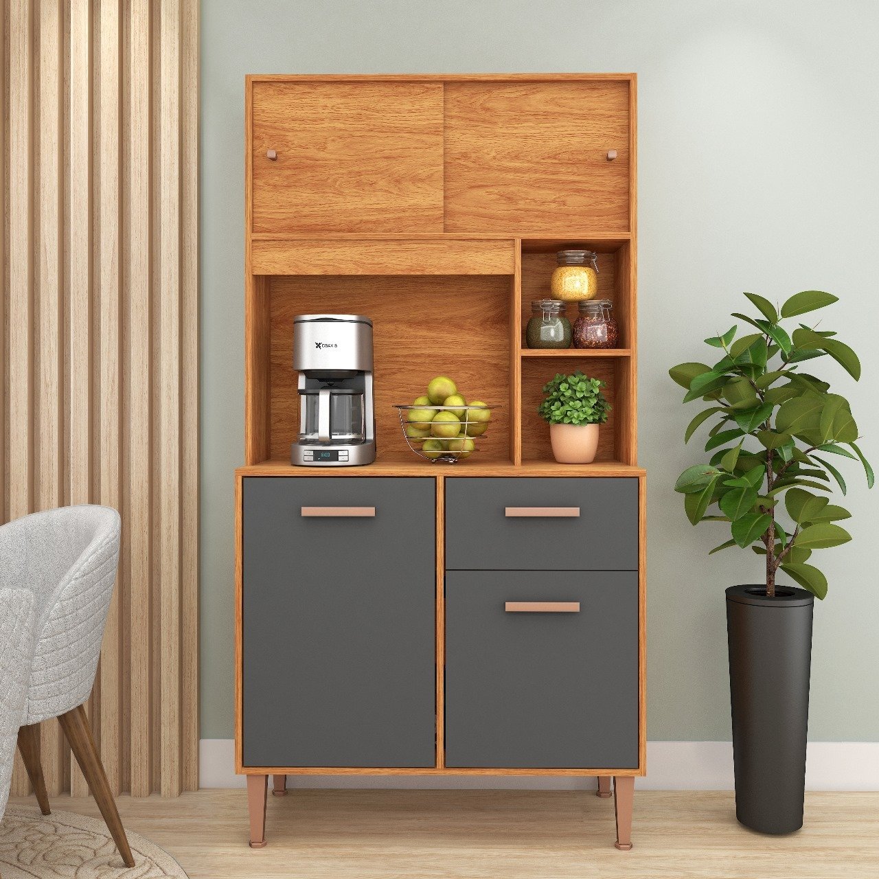 Kit Cozinha Dália C211 0,90 m Cinamomo/Grafite - FELLICCI