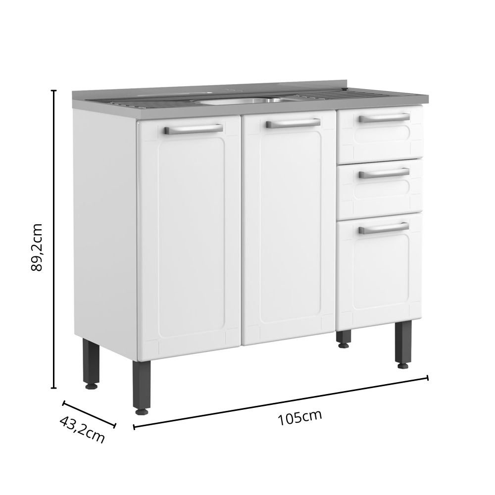 Balcão 2 Gavetas Múltipla 6015590 + Tampo Pia Branco - BERTOLINI - Imagem 3