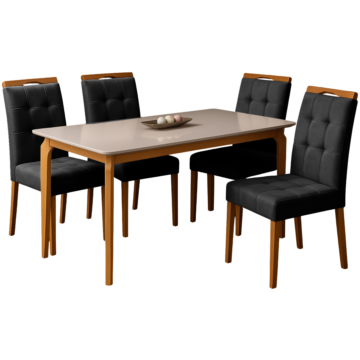 Mesa Alegra 120 Cinamomo/Off White com 4 Cadeiras Sophia Veludo Preto – JCM MOVELARIA + WM DECOR - Imagem 3