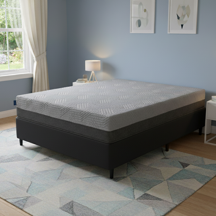 Colchão Casal Fit Visco D28/D40 + Base Box Simples Corino Preto – UMAFLEX + ALTO NÍVEL CAMAS E COLCHÕES