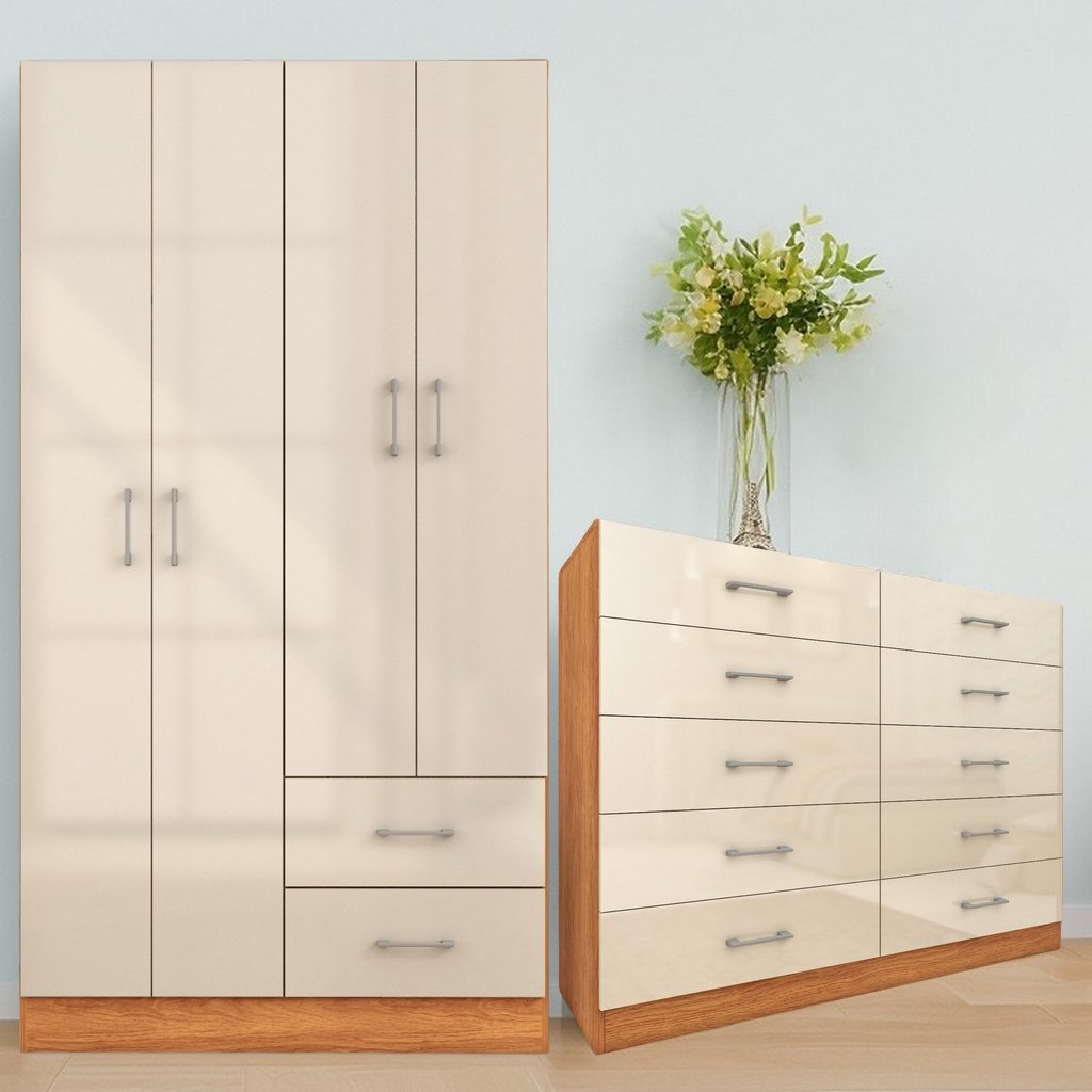 Guarda-Roupa 4 Portas Panamá 4002 + Cômoda 10 Gavetas Caribe Cinamomo/Off White – FELLICCI - Imagem 2