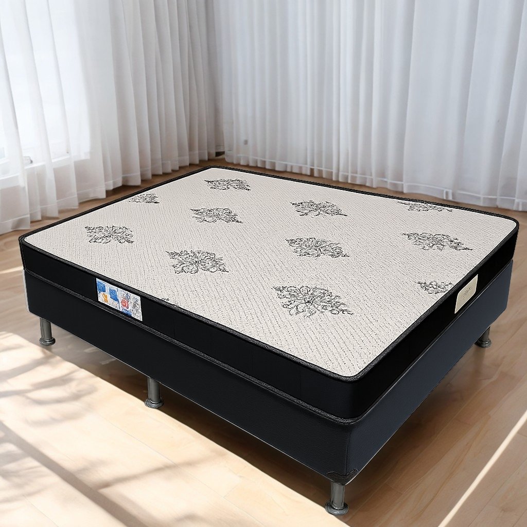Colchão Casal Light D20 + Base Box Simples Corino Preto – ECOTEC + BIOSTAR