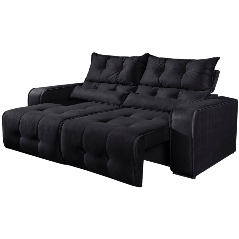 Sofá Retrátil e Reclinável Premier 2,00 m Veludo Preto 509 – DECORAR ESTOFADOS - Imagem 2
