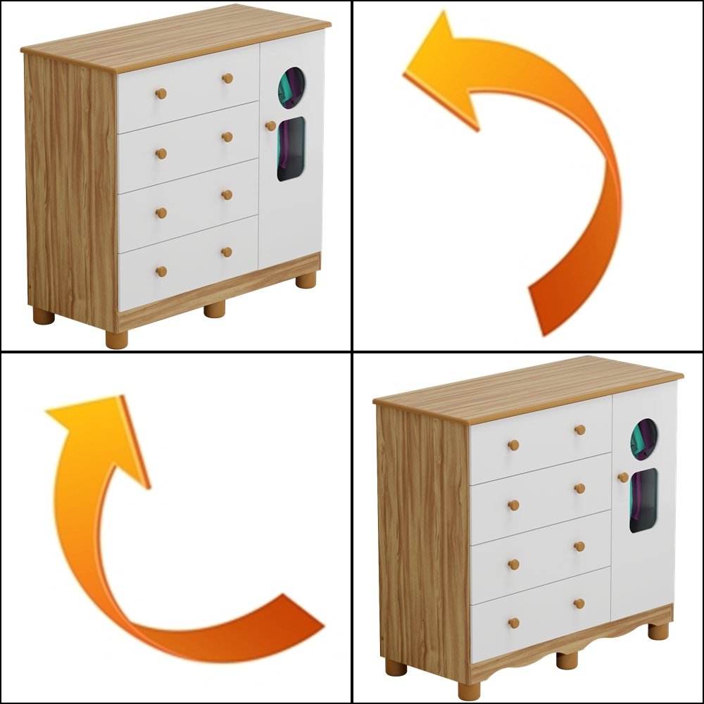 Guarda-Roupa 3 Portas Tedy + Berço Americano Uli + Cômoda Tedy Branco Brilho/Amêndoa - PEROBA MÓVEIS - Imagem 5