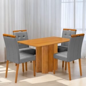 Mesa Recife 120 Cinamono Laminado com 4 Cadeiras Sophia Veludo Cinza Grafite – CEL MÓVEIS + WM DECOR