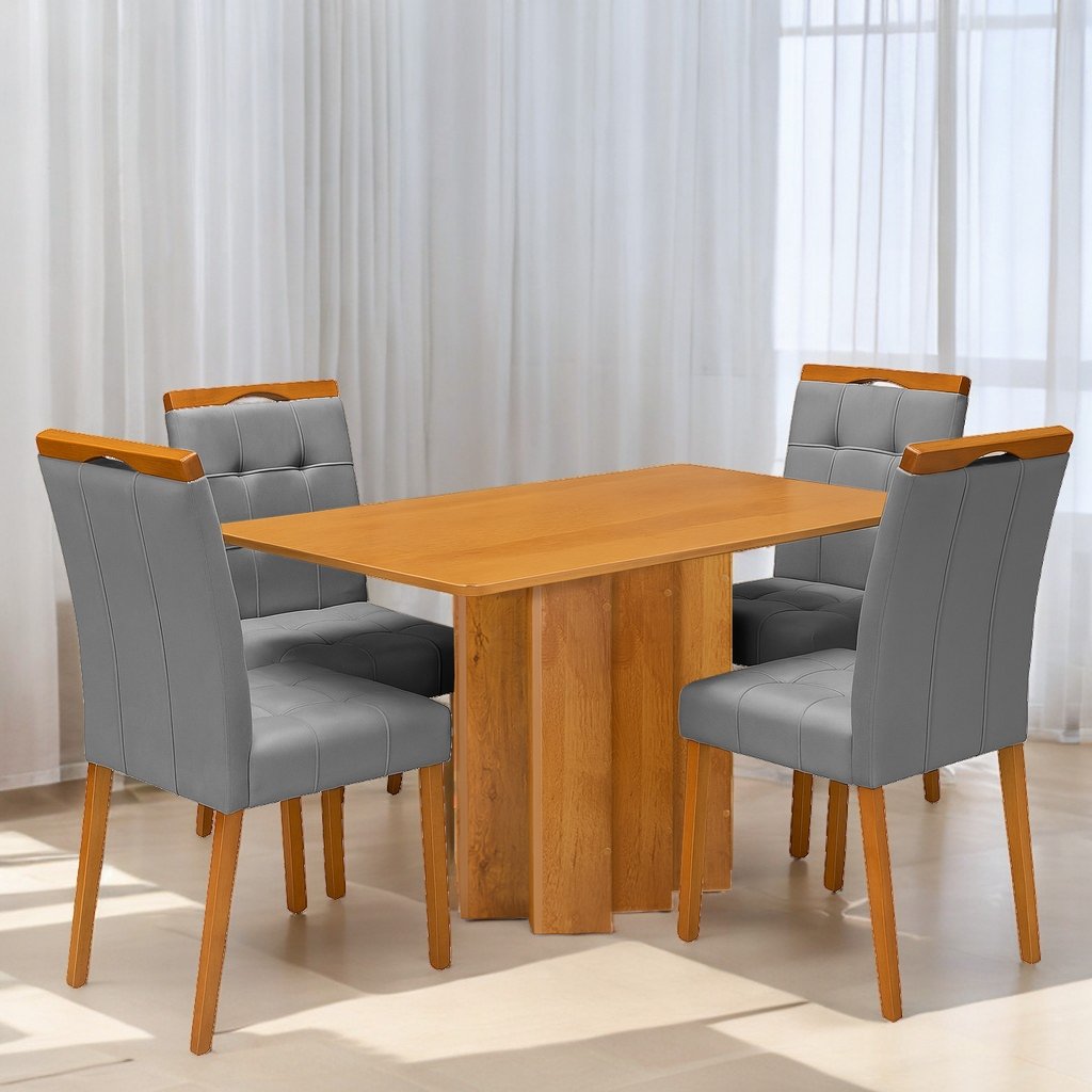 Mesa Recife 120 Cinamono Laminado com 4 Cadeiras Sophia Veludo Cinza Grafite – CEL MÓVEIS + WM DECOR