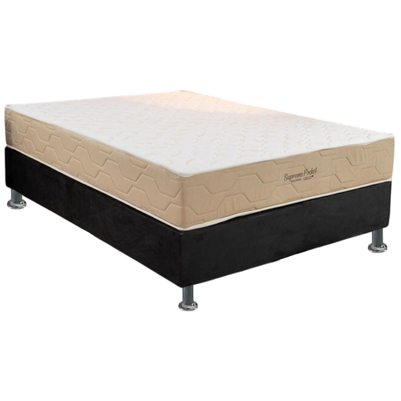 Colchão Casal Supreme Pocket D26 + Base Box Simples Corino Preto – INOVAFLEX + ALTO NÍVEL CAMAS E COLCHÕES - Imagem 2