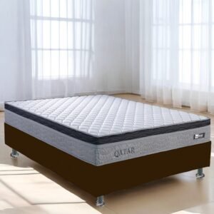 Colchão Casal Qatar D28 + Base Box Simples Corino Marrom – DESIGN COLCHÕES + ALTO NÍVEL CAMAS E COLCHÕES