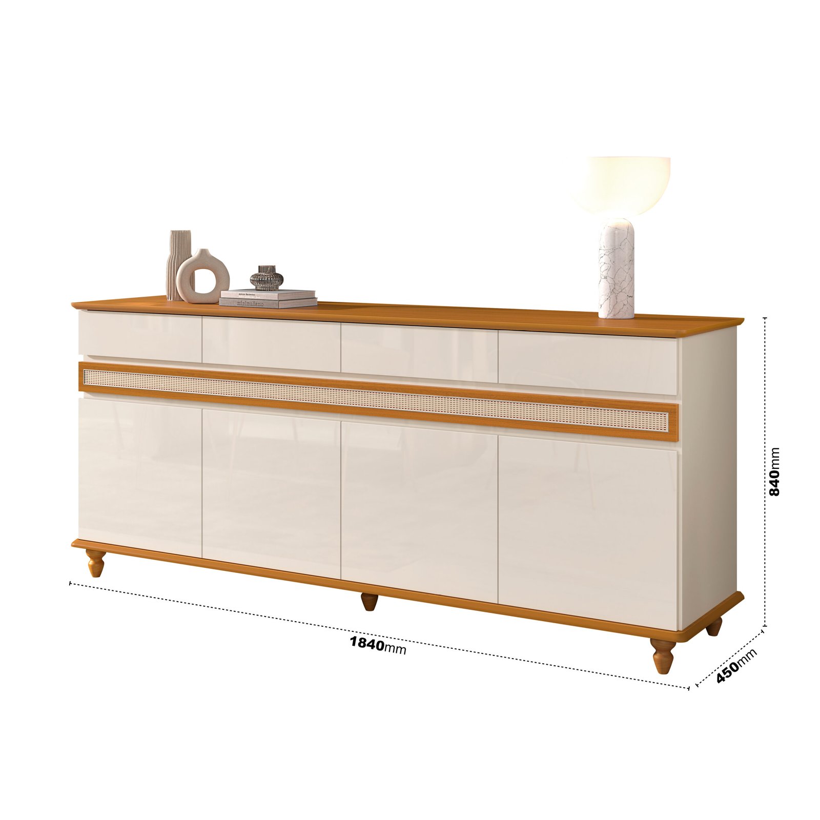 Buffet 4 Portas Açores Off White/Cedro - EDN MÓVEIS - Imagem 2