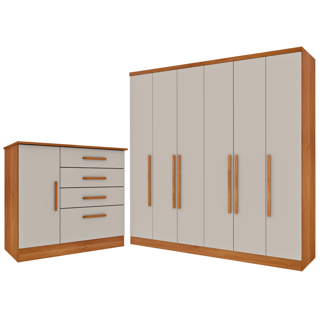 Guarda-Roupa 6 Portas Veneza/Padova + Cômoda Chicago/Berlim Cinamono/Off White - TCIL - Imagem 2