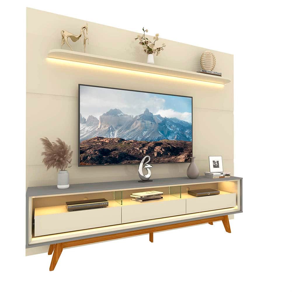 Painel até 85″ Royal 220 Off White + Rack Requinte 212 Cinza/Off White - GELIUS - Imagem 2