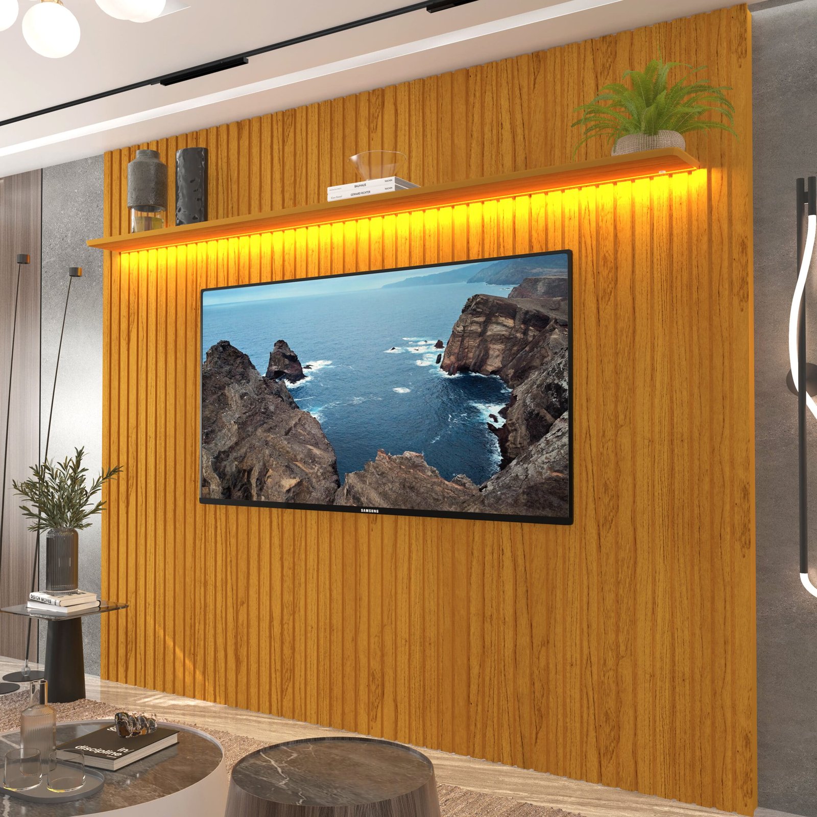 Painel até 85" Nobre Ripado 230 Naturale - GELIUS - Imagem 2