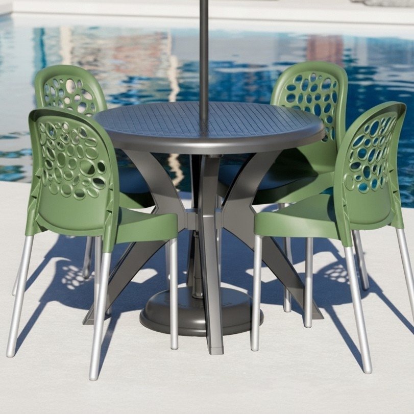 Mesa Deluxe 90 Preto com 4 Cadeiras Deluxe Verde – FORTE PLÁSTICO - Imagem 2