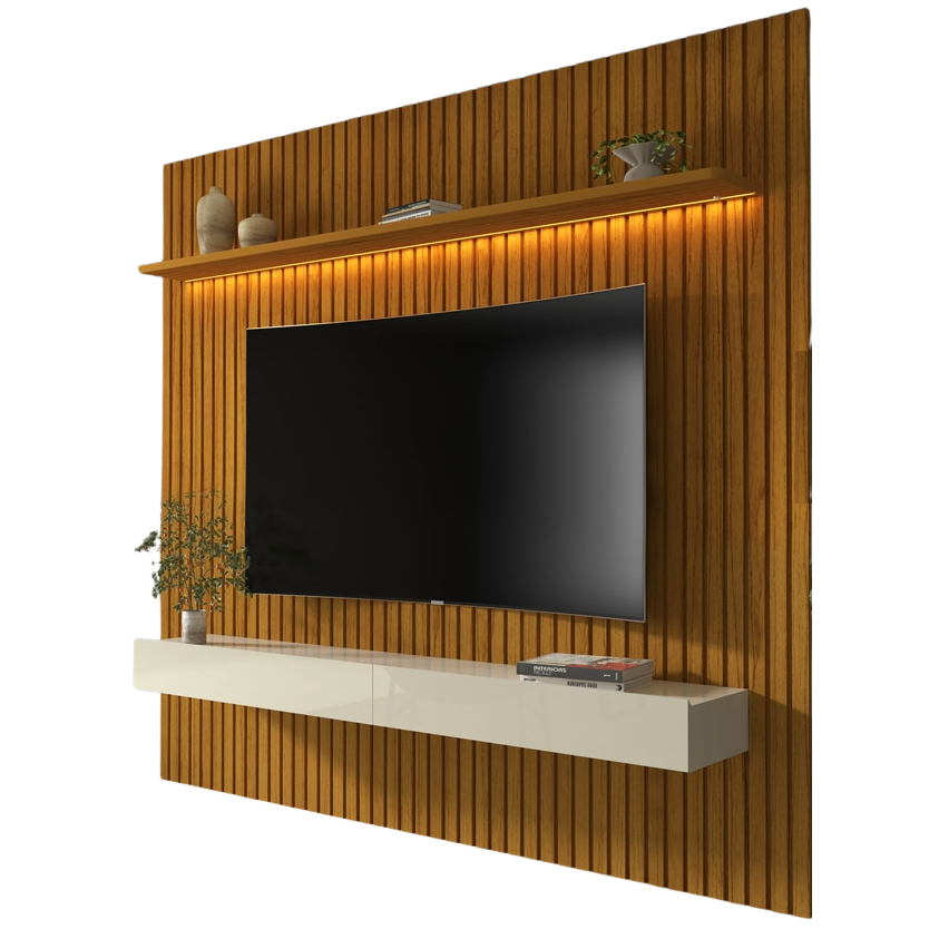 Home até 75″ Nobre Ripado 185(Com Nicho) Naturale/Off White – GELIUS - Imagem 2