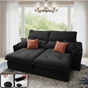 Sofá Retrátil e Reclinável Afrodite Slim 2,50 m Veludo Preto 111 – ZARAT ESTOFADOS