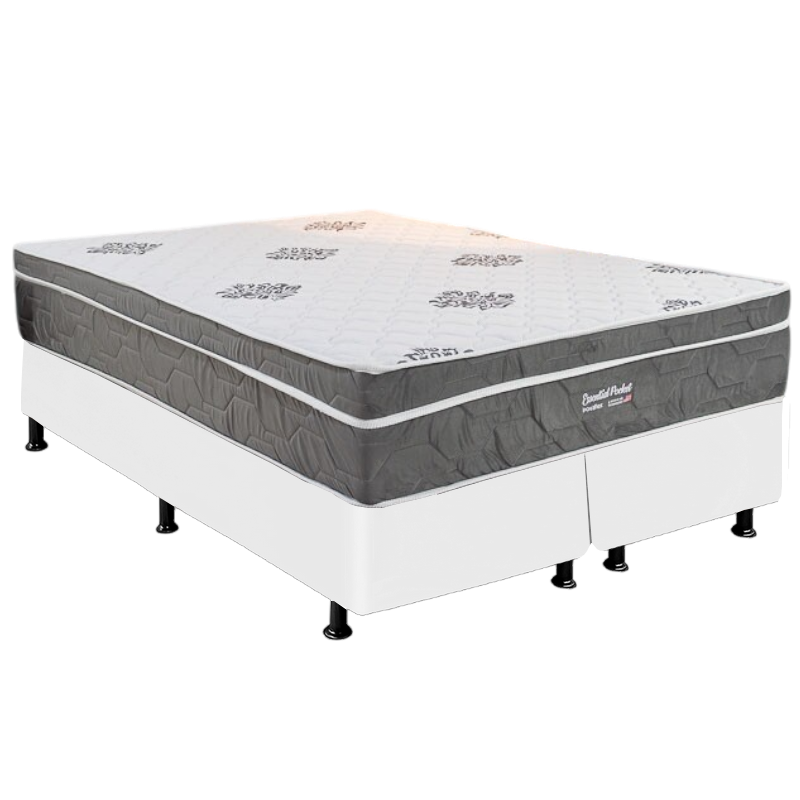 Colchão Queen Essential Pocket D26 + Base Box Simples Corino Branco – INOVAFLEX + ALTO NÍVEL CAMAS E COLCHÕES - Imagem 2
