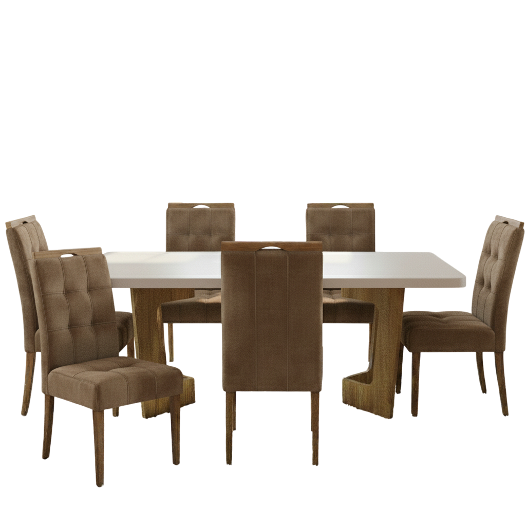 Mesa Liz 160 (Tampo 40 mm) Cinamomo/Off White com 6 Cadeiras Sophia Veludo Marrom – VALDEMÓVEIS + WM DECOR - Imagem 3
