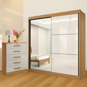 Guarda-Roupa 2 Portas Titanium + Cômoda Ipanema Cinamono/Off White – D’DORO MÓVEIS