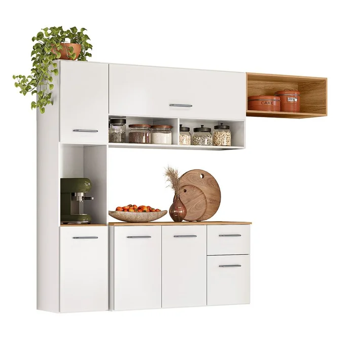 Cozinha Suspensa Becca 1,809 m Branco/Freijó - NICIOLI - Imagem 2