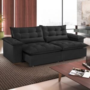 Sofá Retrátil e Reclinável Niger 2,50 m Veludo Preto B013 - TREVO ESTOFADOS