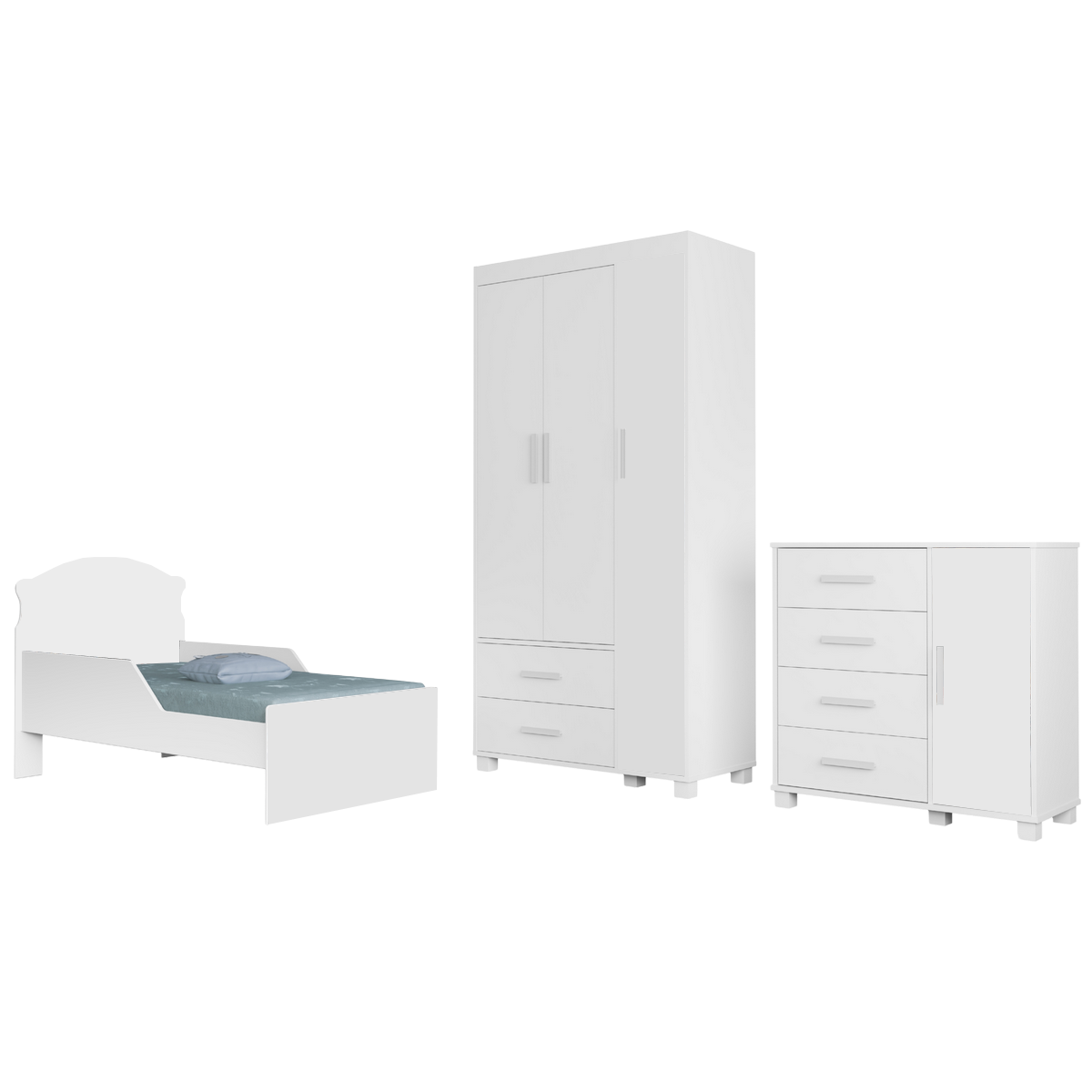 Guarda-Roupa 3 Portas Lívia + Cômoda Lívia + Mini Cama Juvenil Lívia Branco(Sem adesivo) – MADEC/VJ MÓVEIS - Imagem 2